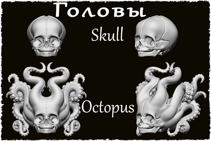 Головы куклы. Обычный череп "Skull" и голова "Octopus" доступны для скелета.