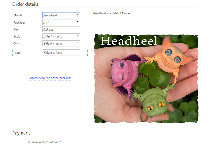 There is a screenshort of the pre-order form with bjd Headheel in the picture.