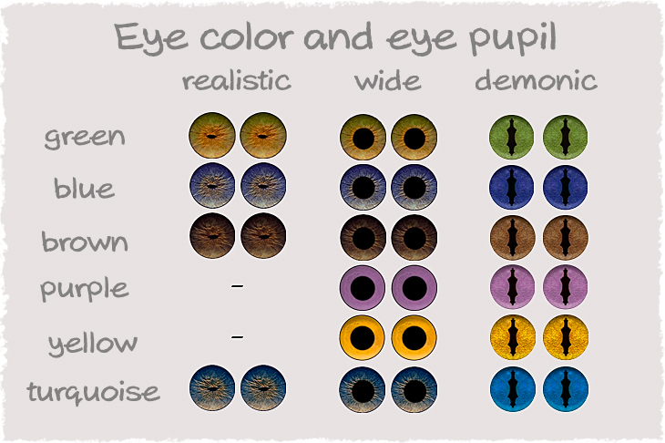 variations of the eye color and eye pupil
