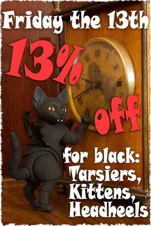 BJD black cats, tariers and Headheels are for Friday the 13th